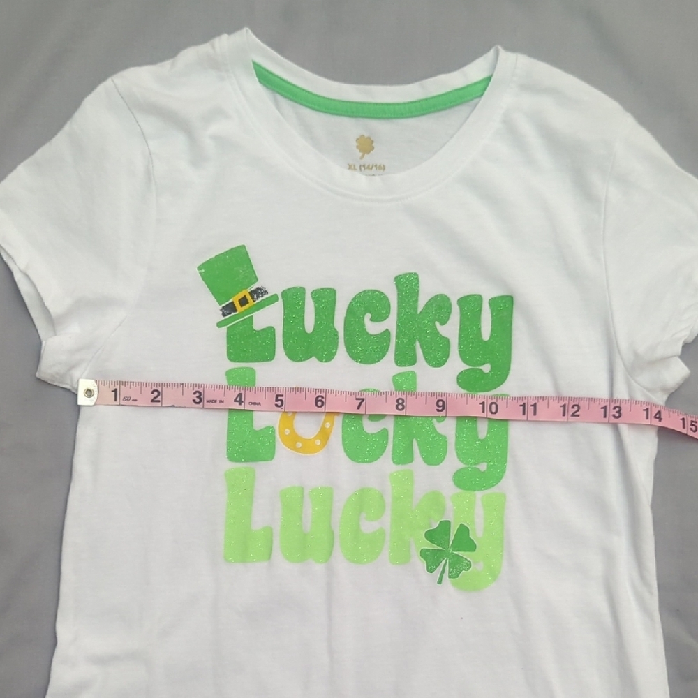 Tshirt St. Patrick's Day White and Green Girls Xlg - Picture 3 of 6